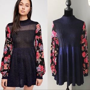 Free People Floral Sleeve Sweater Dress